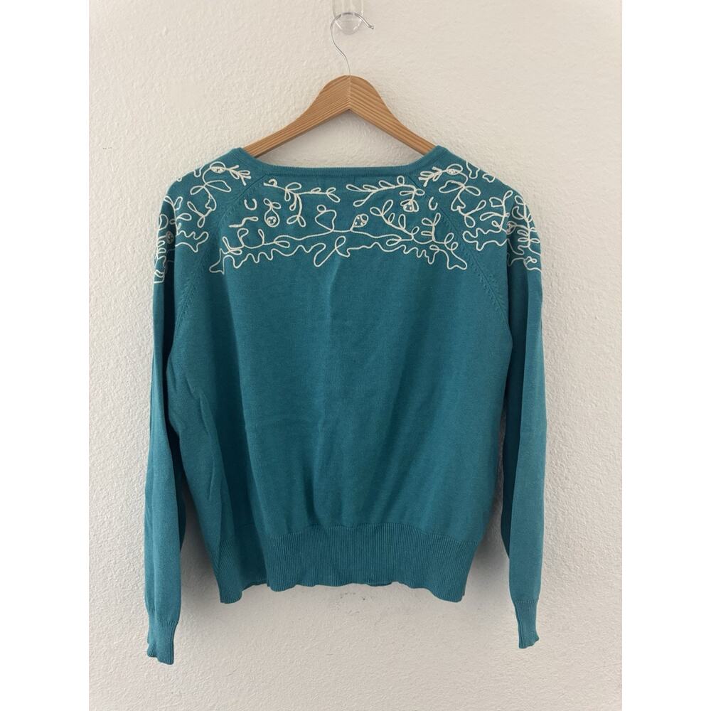 Sundance Womens Large Cotton Embroidered Button Down Cardigan Green Turquoise - Picture 5 of 8